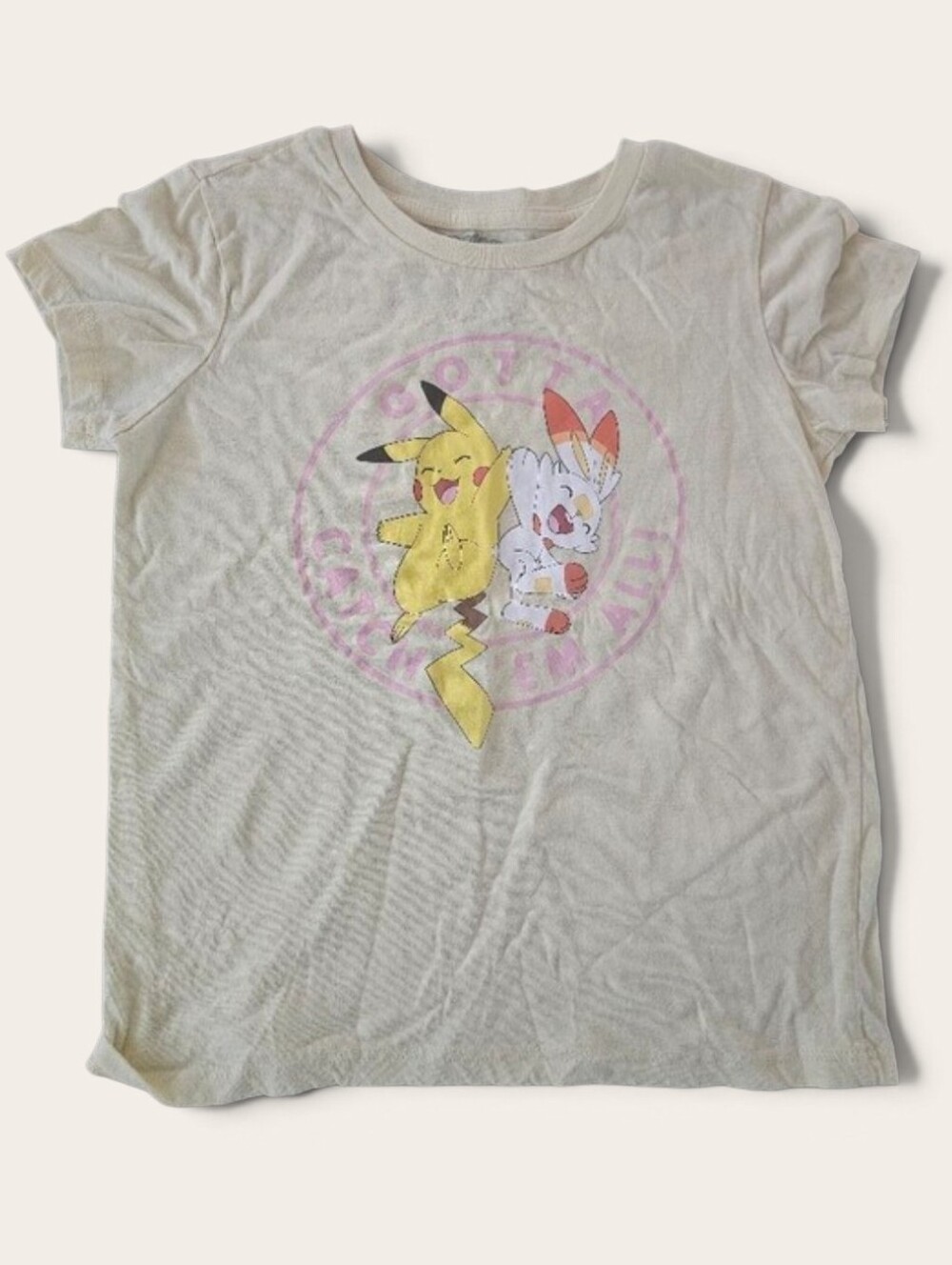 Pokemon Cream Kids Tee with Pikachu & Scorbunny Graphic